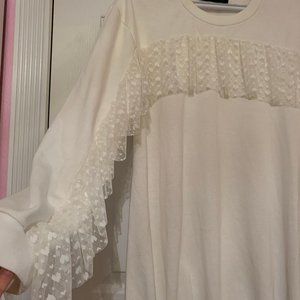 T-shirt Dress Long Sleeves with Hearts Lace Ruffles Oversized